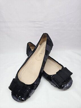 Prada Sequin Bow Glitter Paillettes Shiny Low Ballet Flats EUR 38 US 7.5/8